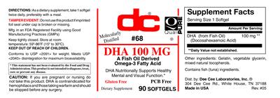 Photo of the DC DHA 100 mg label