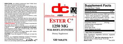 Photo of the DC Ester C 1250 mg label
