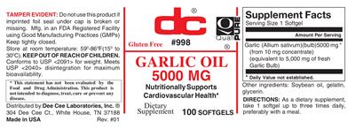 Photo of the DC Garlic Oil 5000 mg label