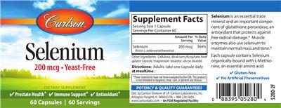 Photo of the Carlson Selenium 200 mcg label