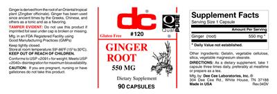 Photo of the DC Ginger Root 550 mg label