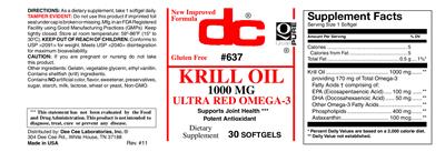 Photo of the DC Krill Oil 1000 mg Ultra Red Omega-3 label