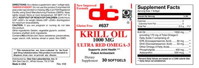 Photo of the DC Krill Oil 1000 mg Ultra Red Omega-3 label