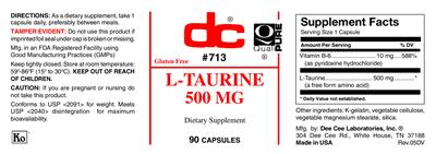 Photo of the DC L-Taurine 500 mg label