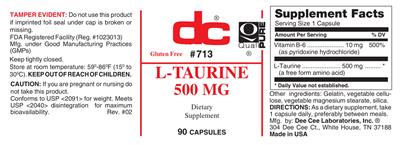 Photo of the DC L-Taurine 500 mg label
