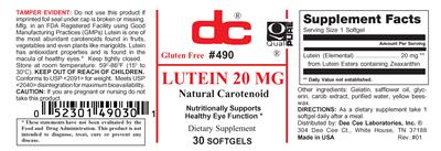 Photo of the DC Lutein 20 mg label