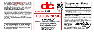 Photo of the DC Lutein 20 mg label