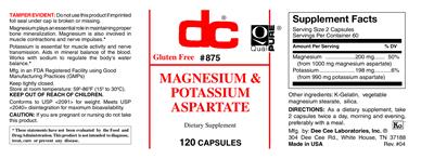 Photo of the DC Magnesium & Potassium Aspartate label