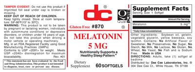 Photo of the DC Melatonin 5 mg label