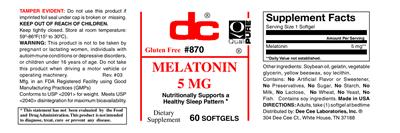 Photo of the DC Melatonin 5 mg label