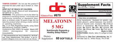 Photo of the DC Melatonin 5 mg label