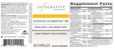 Photo of the Integrative Therapeutics Clinical Nutrients HP label