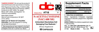 Photo of the DC N-Acetylcysteine (NAC) 600 mg label