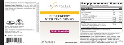 Photo of the Integrative Therapeutics Elderberry with Zinc Gummy Berry Flavored label