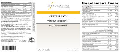 Photo of the Integrative Therapeutics Multiplex-1 without added Iron label