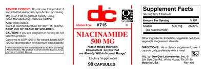 Photo of the DC Niacinamide 500 mg label