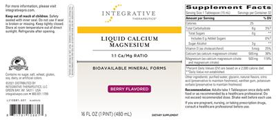 Photo of the Integrative Therapeutics Liquid Calcium Magnesium Berry Flavored label