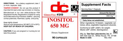 Photo of the DC Inositol 650 mg label