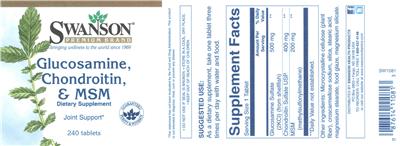 Photo of the Swanson Premium Brand Glucosamine, Chondroitin, & MSM label