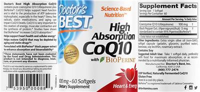 Photo of the Doctor's Best High Absorption CoQ10 100 mg with BioPerine label