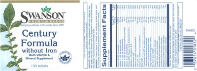 Photo of the Swanson Premium Brand Century Formula without Iron label