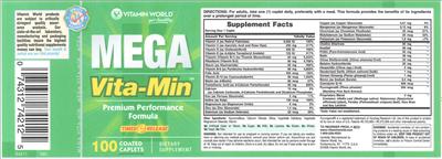 Photo of the Vitamin World Mega Vita-Min label