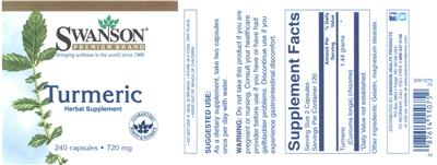 Photo of the Swanson Premium Brand Turmeric 720 mg label