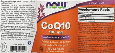 Photo of the NOW CoQ10 100 mg label