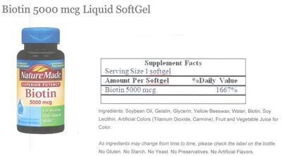Photo of the Nature Made Biotin 5000 mcg label