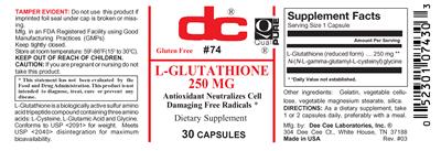 Photo of the DC L-Glutathione 250 mg label