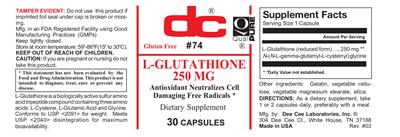 Photo of the DC L-Glutathione 250 mg label
