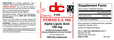 Photo of the DC Formula 104 label