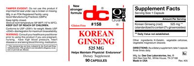 Photo of the DC Korean Ginseng 525 mg label