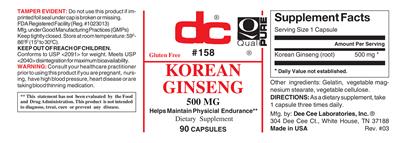 Photo of the DC Korean Ginseng 500 mg label