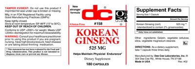 Photo of the DC Korean Ginseng 525 mg label