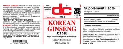 Photo of the DC Korean Ginseng 525 mg label