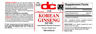 Photo of the DC Korean Ginseng 525 mg label