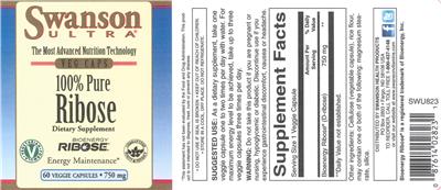 Photo of the Swanson Ultra 100% Pure Ribose 750 mg label
