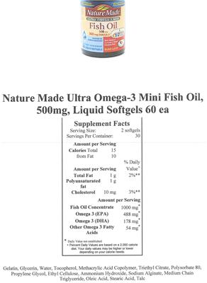 Photo of the Nature Made Fish Oil 500 mg 360 mg Omega-3 label