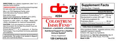 Photo of the DC Colostrum ImmuFend label