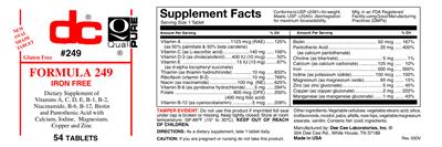 Photo of the DC Formula 249 Iron Free label