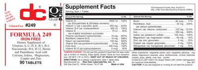 Photo of the DC Formula 249 Iron Free label