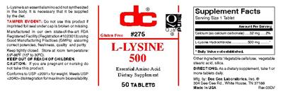 Photo of the DC L-Lysine 500 label