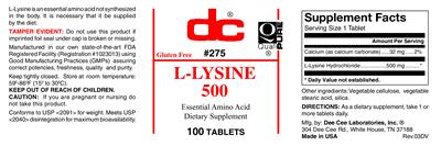 Photo of the DC L-Lysine 500 label