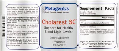 Photo of the Metagenics Cholarest SC label