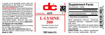 Photo of the DC L-Lysine 500 label