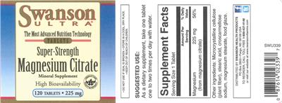 Photo of the Swanson Ultra Super-Strength Magnesium Citrate 225 mg label