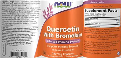 Photo of the NOW Quercetin with Bromelain label