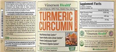 Photo of the Vimerson Health Turmeric Curcumin label