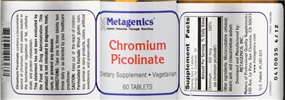 Photo of the Metagenics Chromium Picolinate label